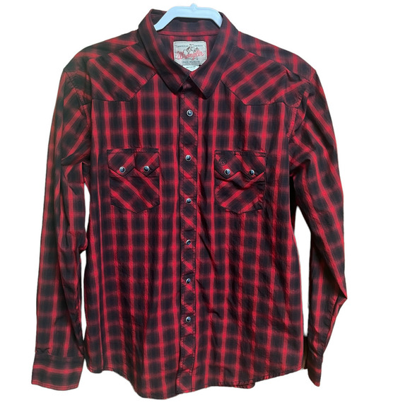 Wrangler Other - Wrangler American Cowboys Shirt Men's Sz XL Pearl Snap Red/Black Plaid